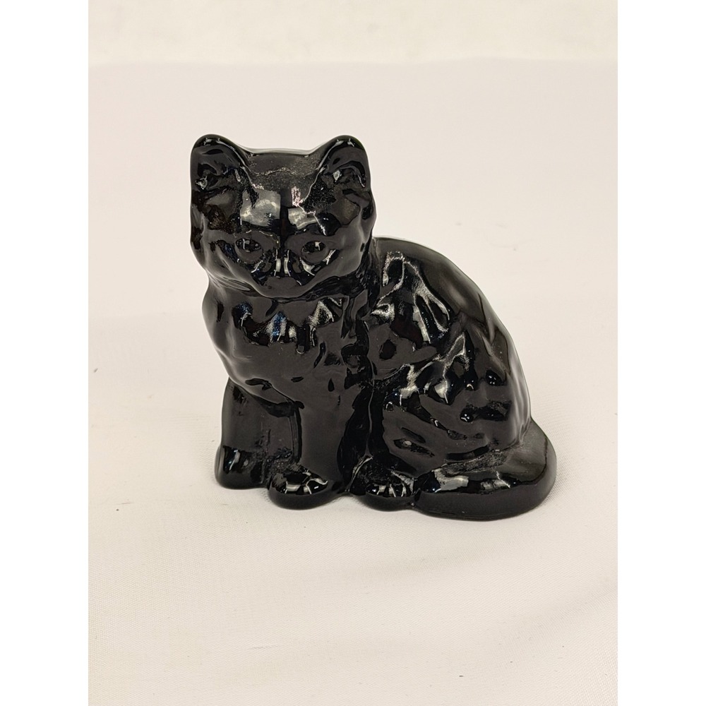 Mosser Glass Black Sitting Cat Figurine Vintage Style Opaque Art Glass 3"